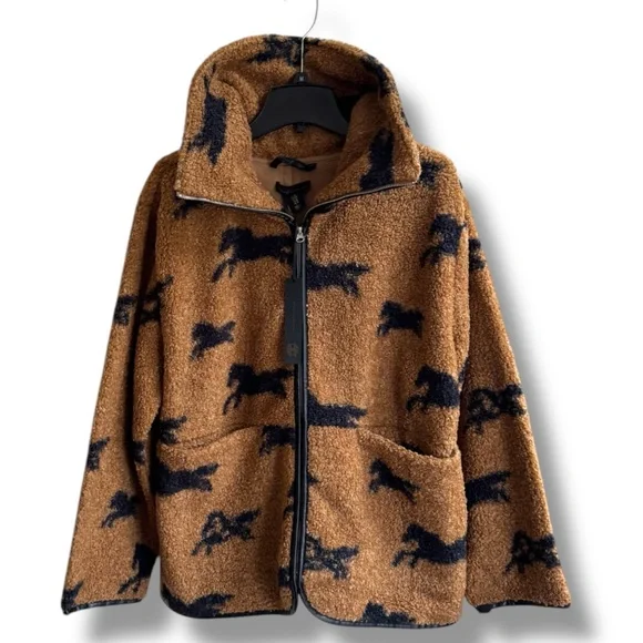 House of Harlow Women's Horse Patterned Sherpa Zip Up Jacket - Picture 3 of 4
